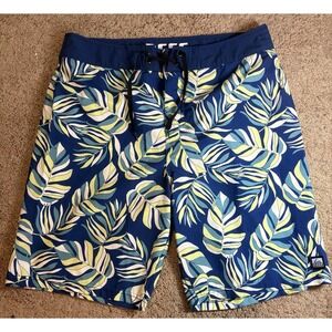 Reef Boardshorts Men 34 Alonso Tropical Leaf Pattern Blue Surf Swim